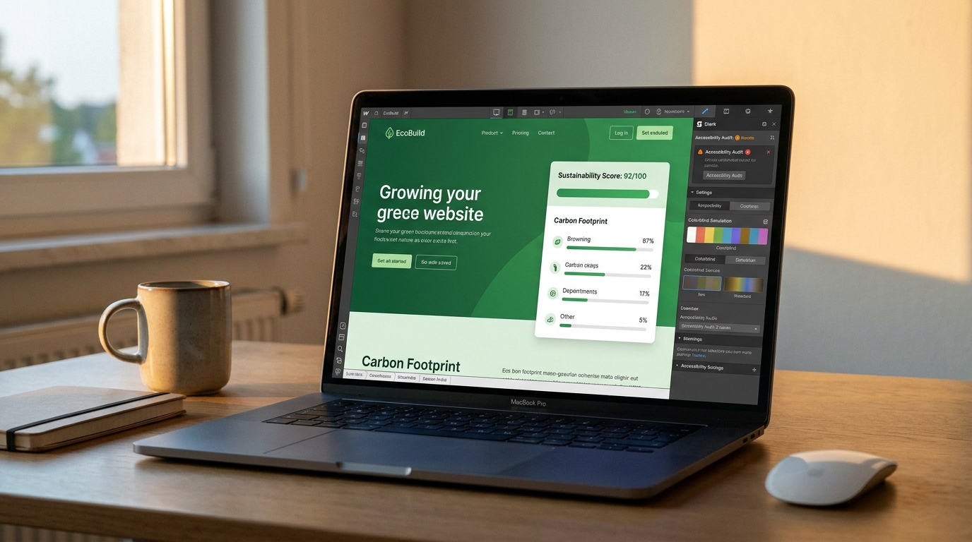 Interface Webflow affichant un projet éco-conçu mesurant performances et accessibilité selon tendances UX/UI