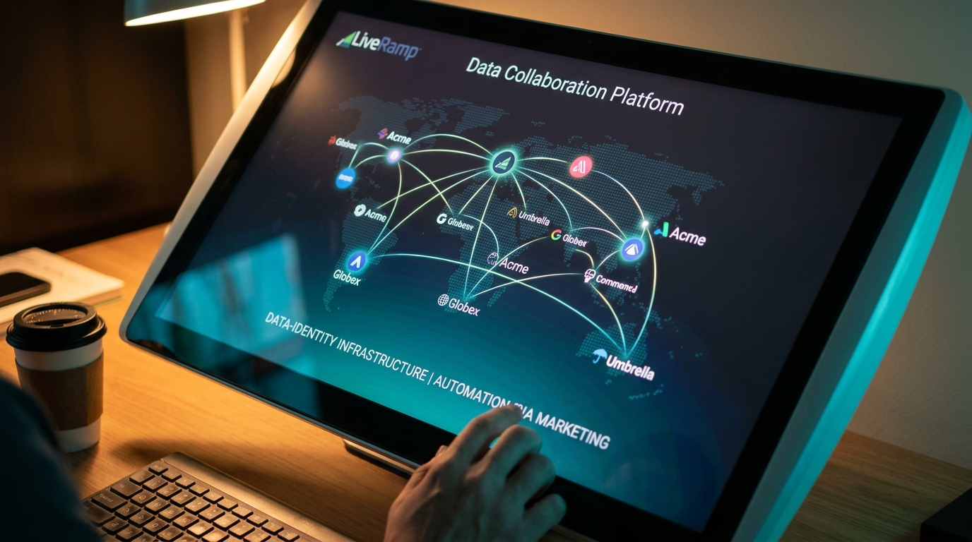 Interface LiveRamp montrant collaboration de données sur plusieurs domaines pour l'automatisation IA marketing