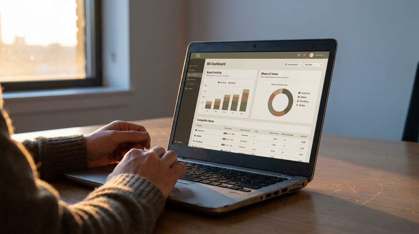interface de tableau de bord Adobe Brand Visibility montrant la part de voix IA par concurrent