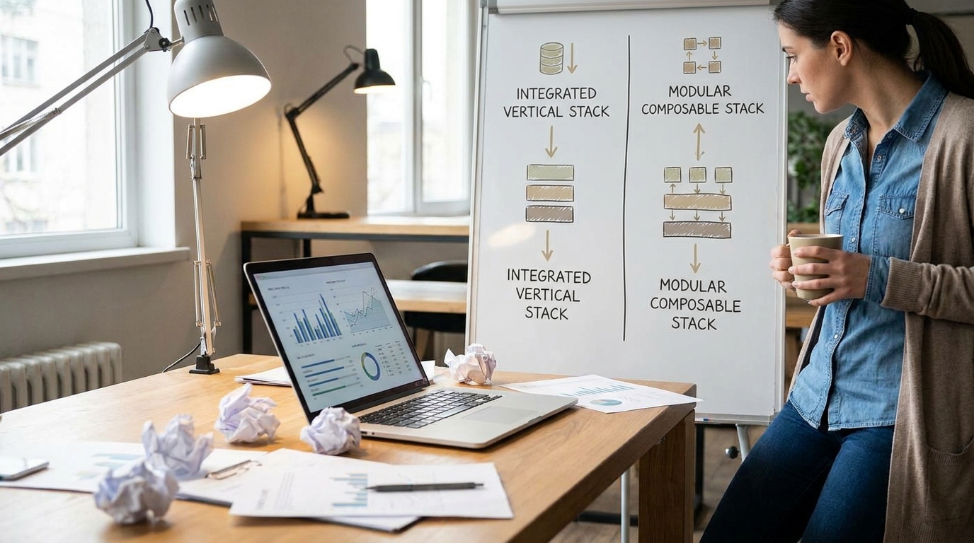 schéma comparatif entre stack data intégrée verticalement et stack composable modulaire