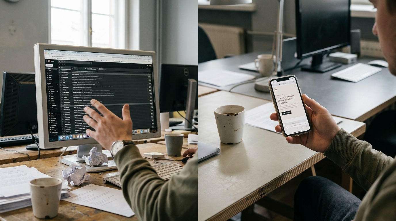 comparaison côte à côte d'une interface web lourde versus une interface épurée éco-conçue sur mobile