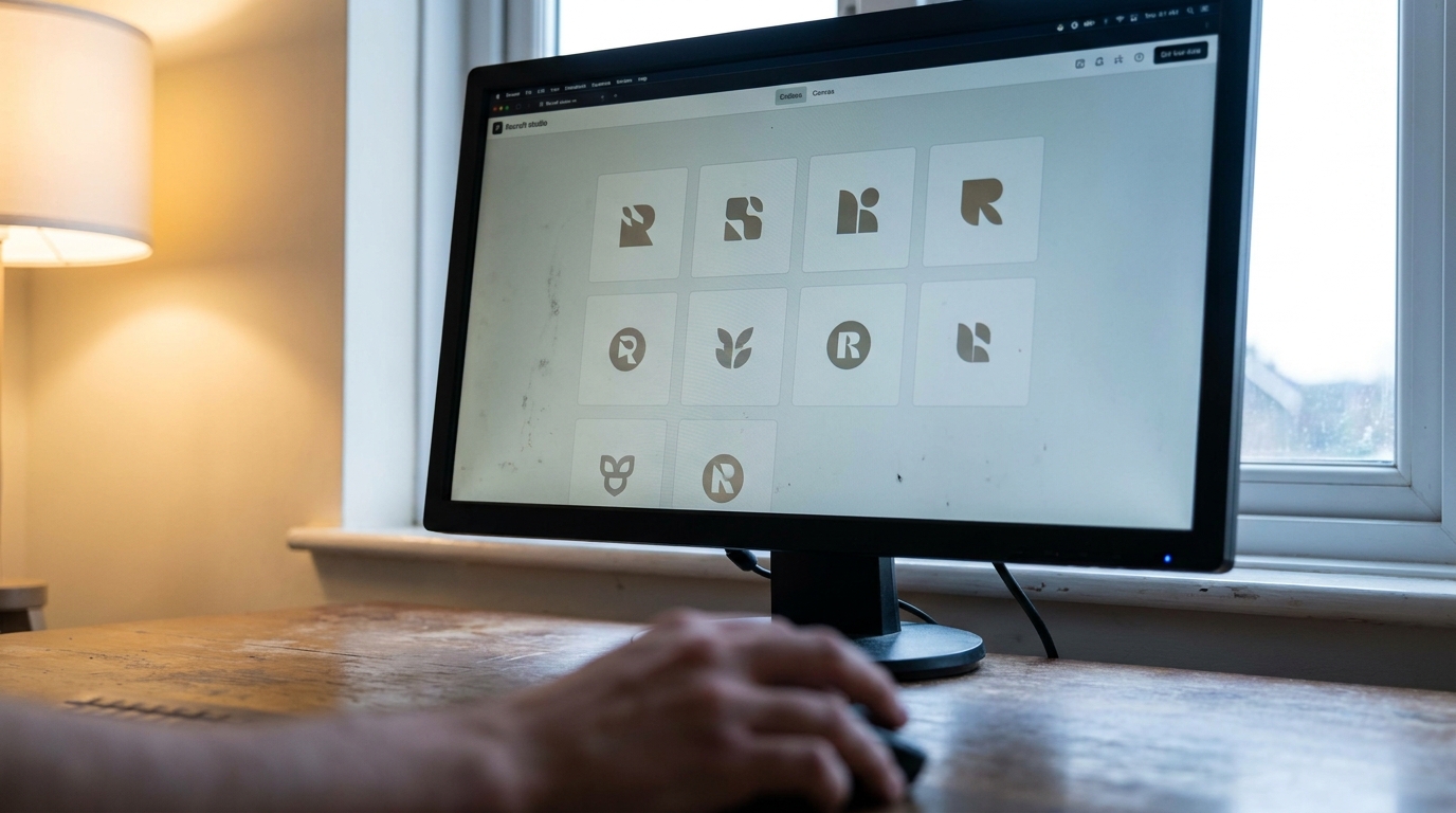capture d'écran du studio Recraft avec plusieurs variantes de logos SVG sur toile infinie