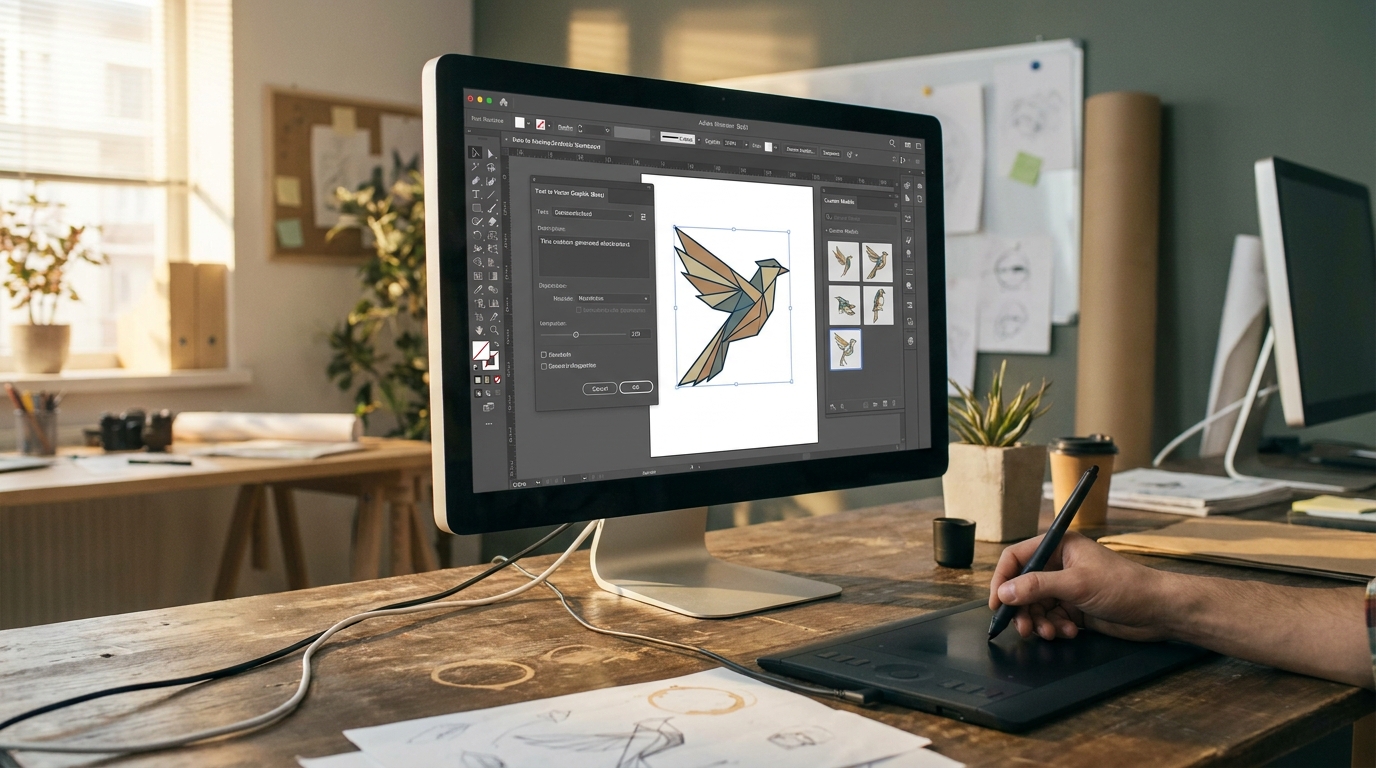 interface Adobe Illustrator avec génération vectorielle Firefly et panneau de modèles personnalisés
