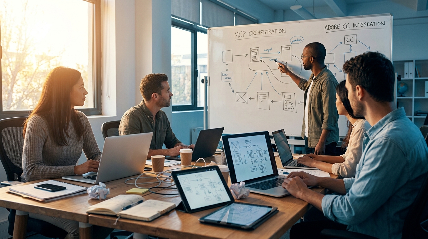 schéma d'orchestration MCP entre ChatGPT et les outils Adobe Creative Cloud