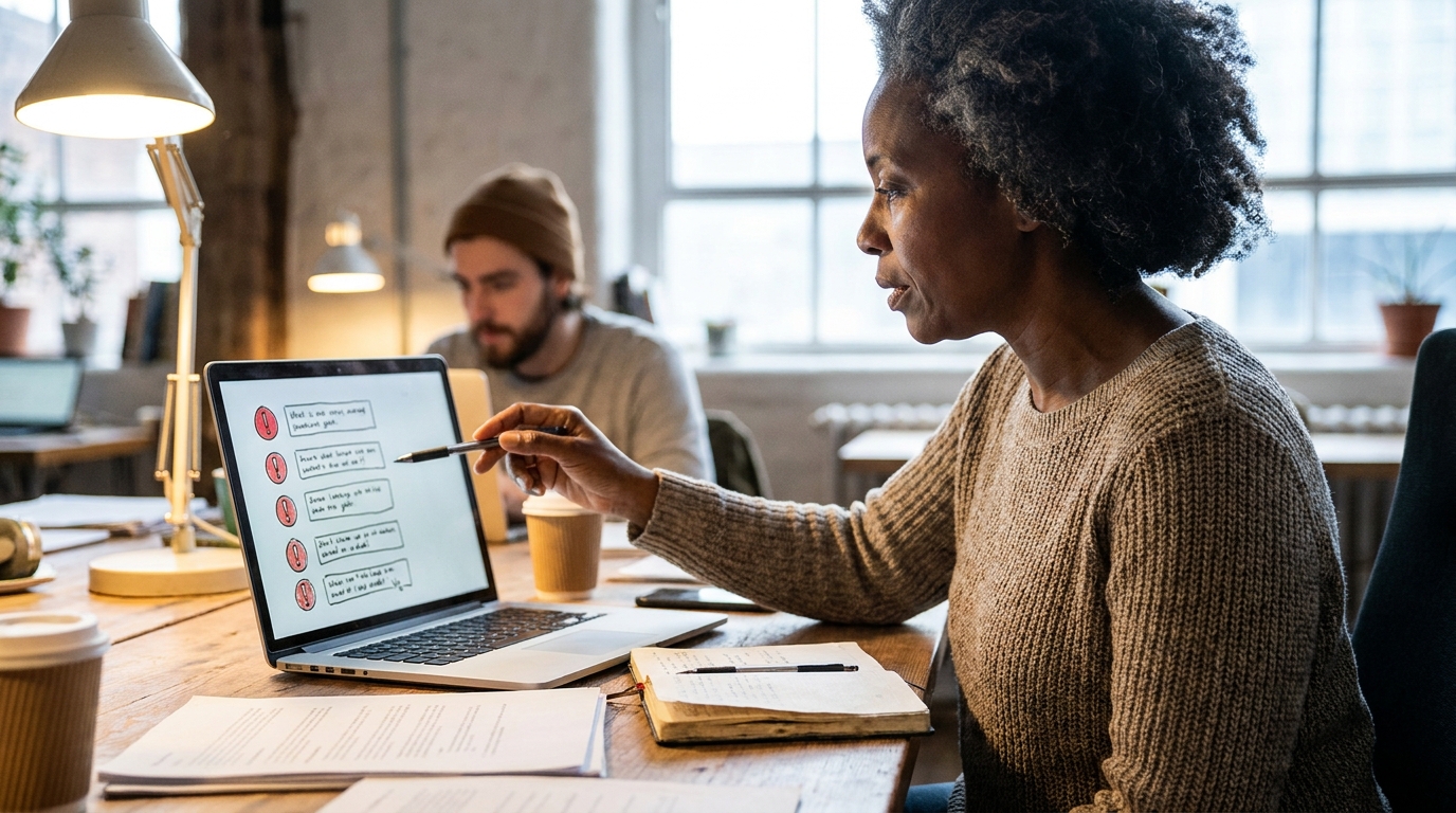 liste visuelle des 5 erreurs fréquentes sur les sites vitrines B2B avec icônes d'alerte