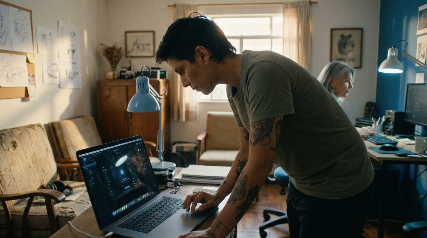 designer B2B travaillant sur une interface animée avec des micro-interactions visibles à l'écran