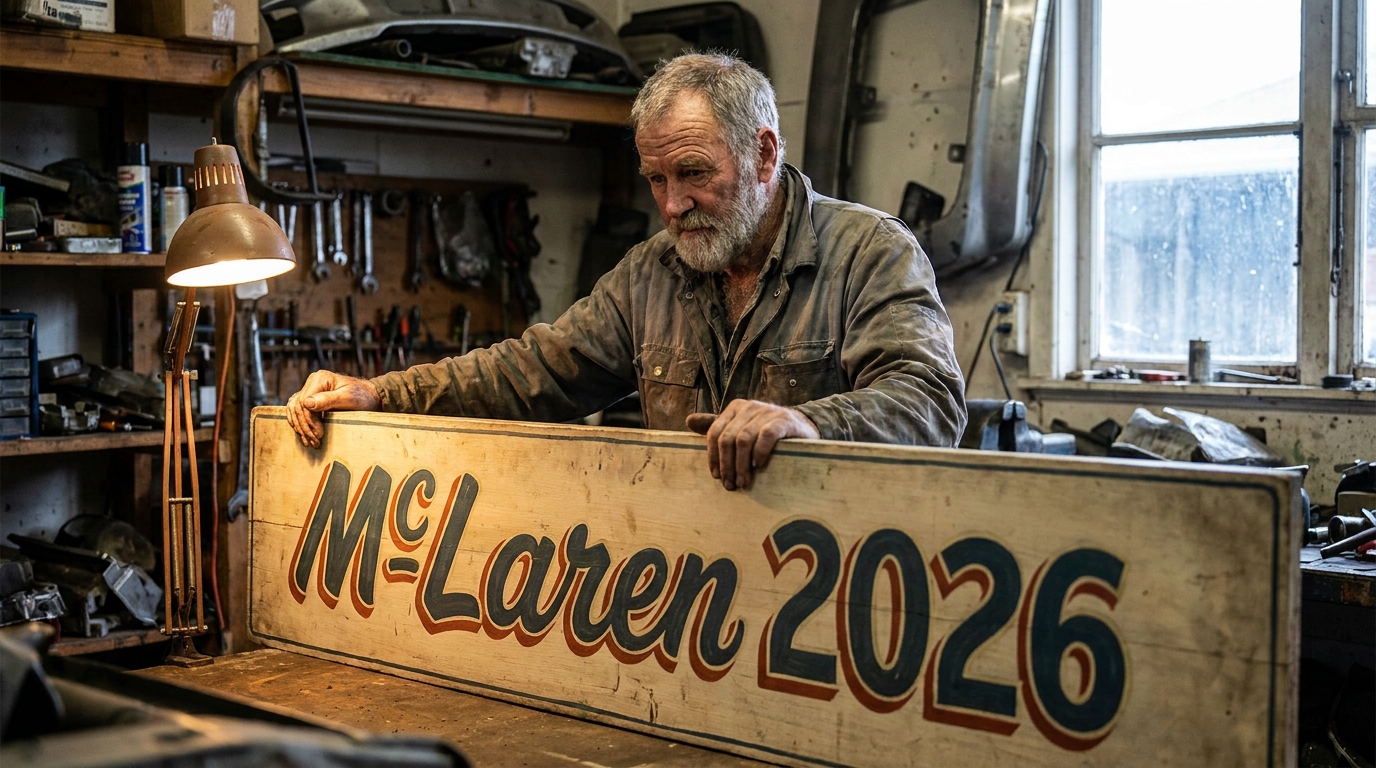 wordmark McLaren 2026 inspiré de l'enseigne du garage de Remuera Auckland