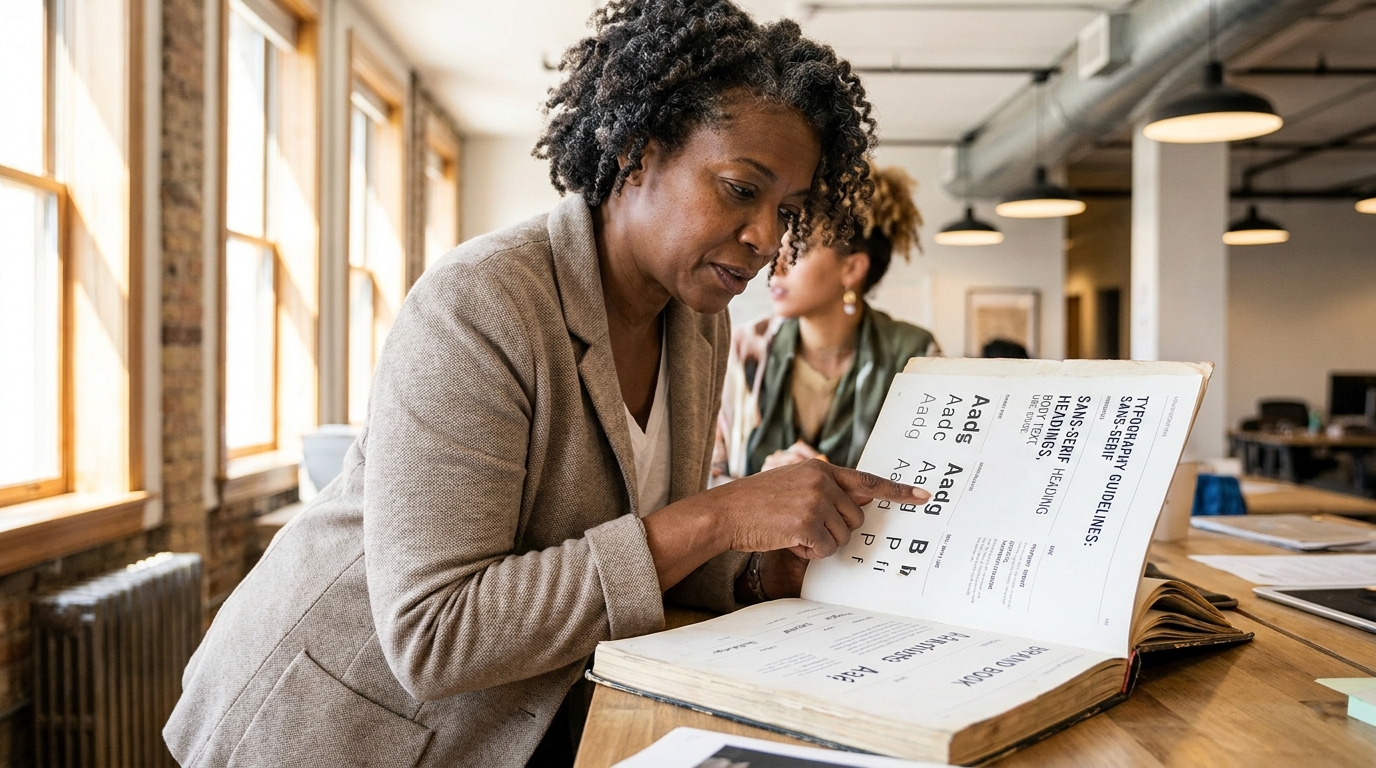 brand book ouvert montrant les règles d'usage d'une typographie propriétaire B2B